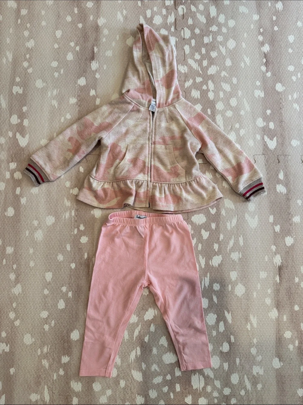 Splendid Baby Girl Outfit 6-12M Pink Camo Peplum Hoodie & Leggings Set
